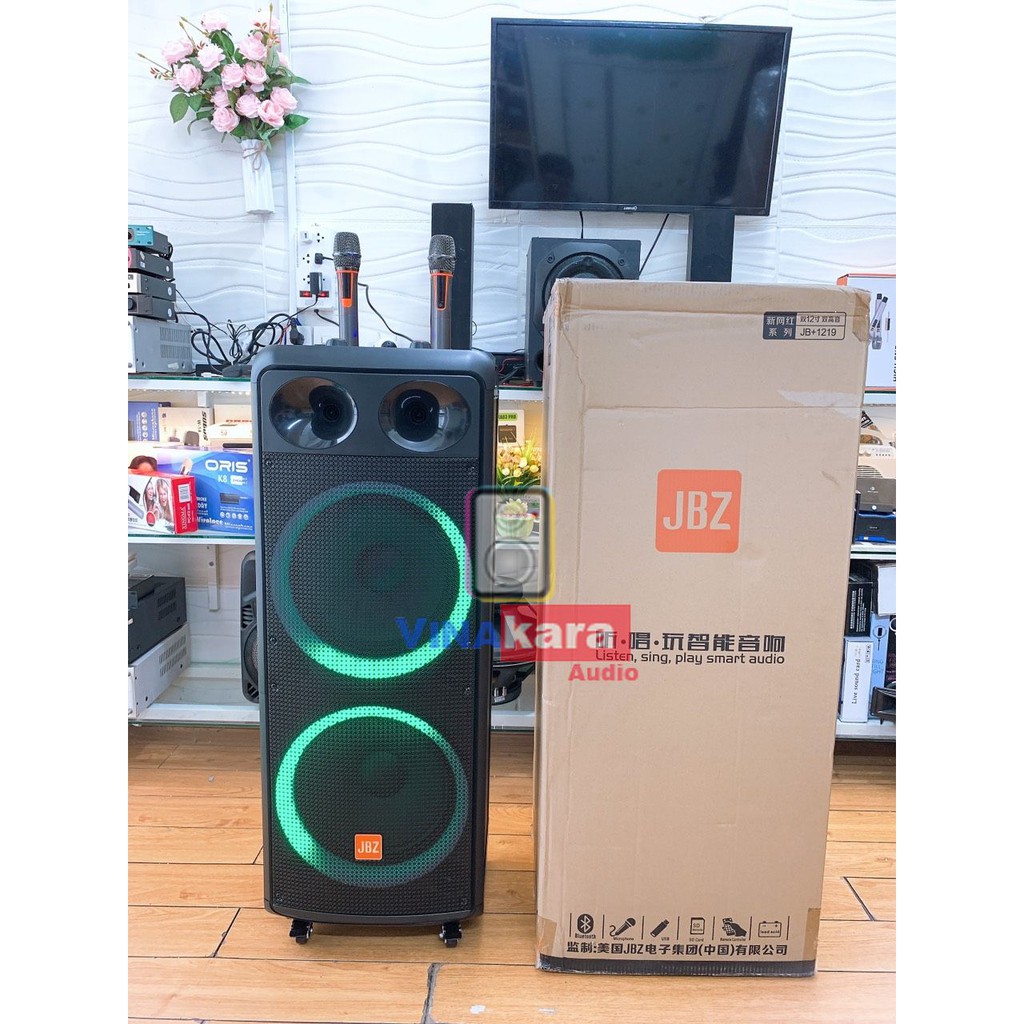 Loa kéo di động JBZ JB+1219. Bass đôi 3 tấc với đèn led siêu đẹp. Âm thanh cực hay. Hát karaoke cực đỉnh