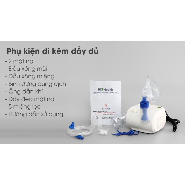 Máy xông mũi họng BIOHEALTH NEBEASY, xông khí dung Neb Easy trẻ em & người lớn, Điều chỉnh tốc độ- Chính hãng