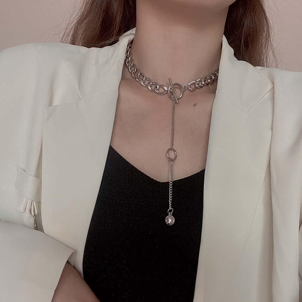 Needway Vòng Cổ Choker OT Khóa Quả Bóng Kim Loại Tua Rua Dày Đơn Giản Cổ Điển Cho Nữ