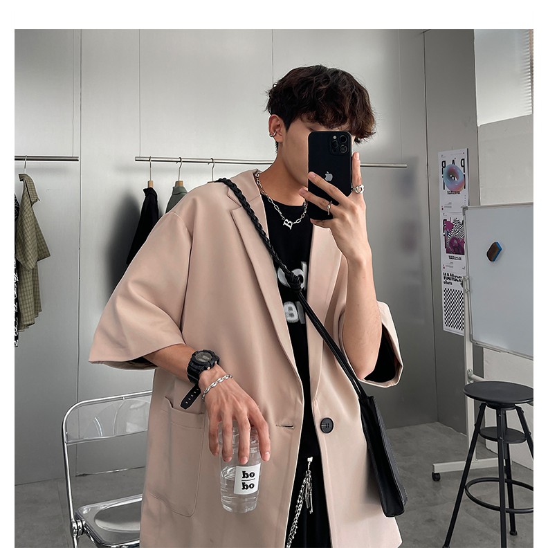 Áo blazer nam tay cộc dáng thụng phong cách Hàn Quốc | BigBuy360 - bigbuy360.vn