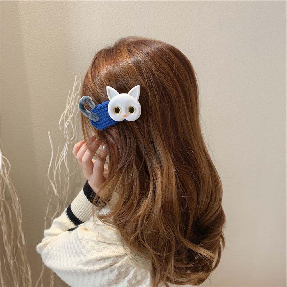 Kẹp Tóc Hình Chú Mèo Đan Len Thủ Công Dễ Thương Cho Bé Gái