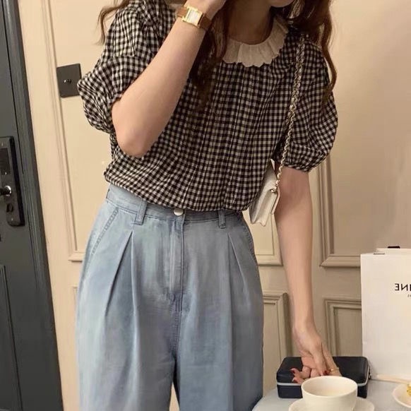 Áo Sơ Mi Nữ Viền Ren Cổ Búp Bê Ngọt Ngào Phong Cách Hàn Quốc Mới