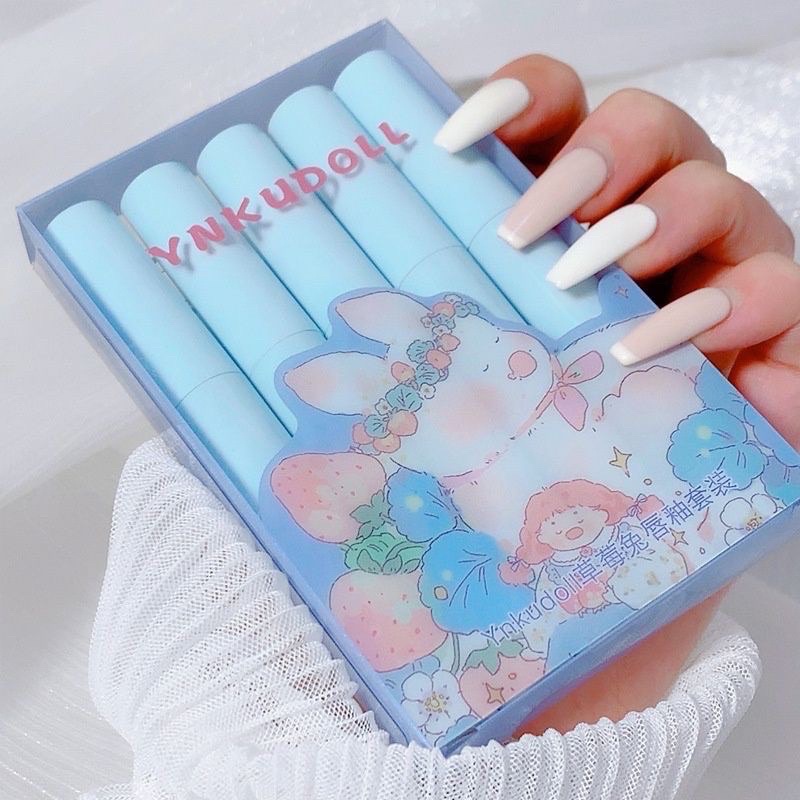 Set 5 son kem thỏ Xanh Ynk Udoll son nội địa trung