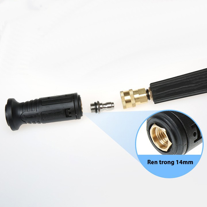 Đầu cái nối nhanh 1/4, nối béc súng xịt máy rửa xe áp lực cao ren vặn trong 14mm