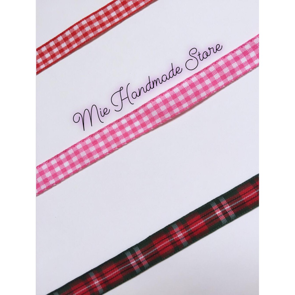 Ruy băng kẻ caro bản 1cm nhiều màu sắc trang trí handmade