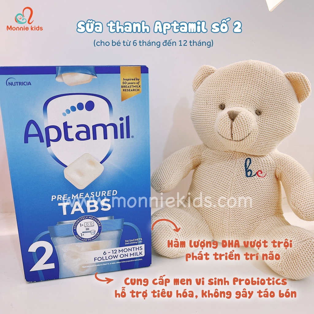 Sữa Aptamil UK dạng thanh số 2 cho bé 6m+, sữa cô đặc hút chân không hộp 24 thanh 600G - Monnie Kids