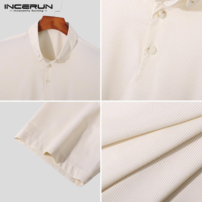 Áo thun polo INCERUN tay ngắn họa tiết sọc thời trang sành điệu cho nam