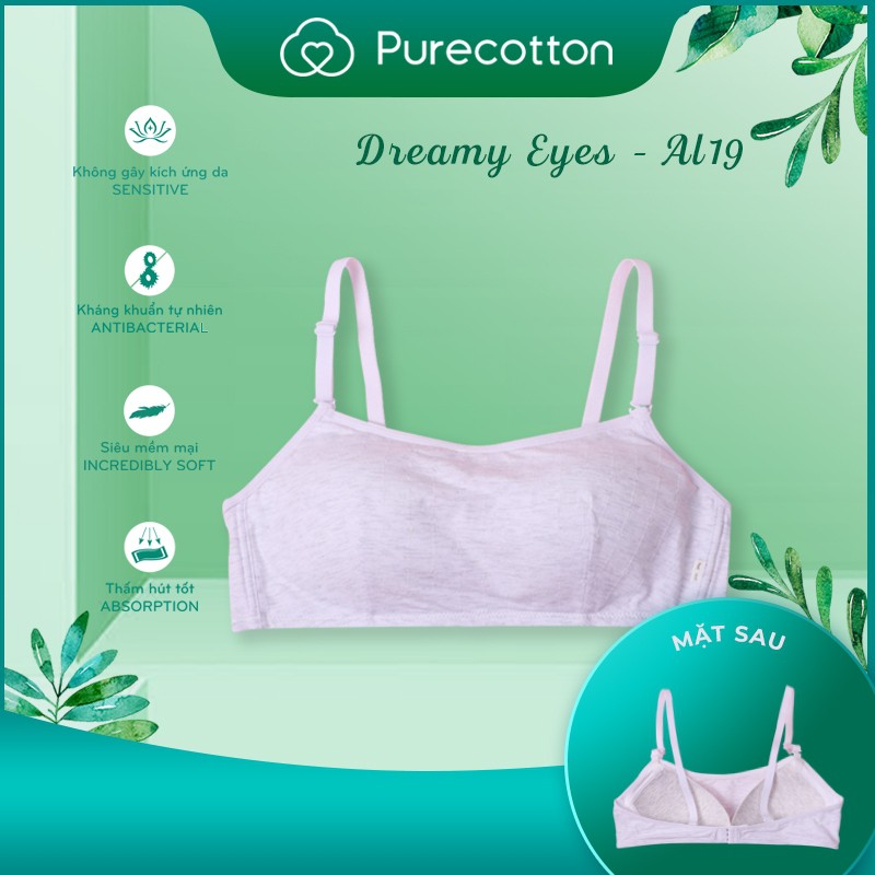 Áo lót không gọng Purecotton cho bé gái chất liệu cotton cao cấp kiểu dáng cài sau có đệm mỏng PC019