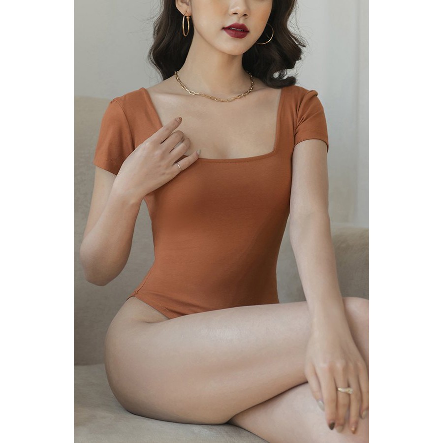 Áo bodysuit ROSIE cổ vuông cộc tay CECCI cotton 100% | BigBuy360 - bigbuy360.vn