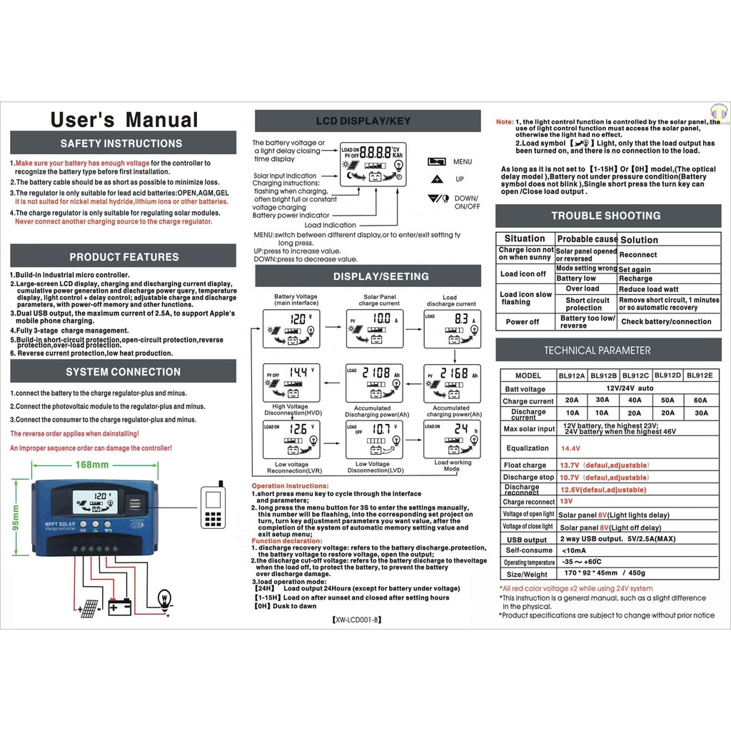 Bộ Điều Khiển Sạc Năng Lượng Mặt Trời 100a Mppt Màn Hình Lcd