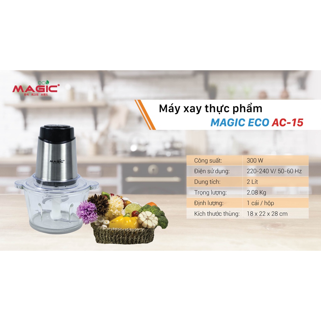 Máy xay thịt cối thủy tinh 2L Magic Eco AC-15   - Công suất 300W