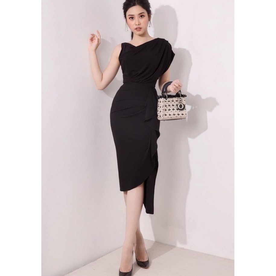 Đầm Váy thiết kế đi tiệc | đi ăn cưới | đi làm lai xéo lệch 1 bên 2297 (kèm hình thật - CÓ BIG SIZE)