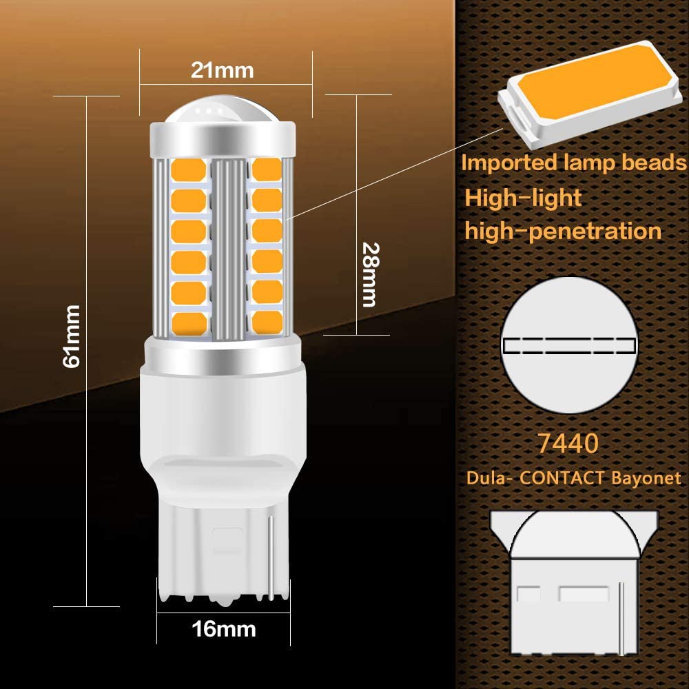 Bộ Đèn Led Chân T20 7440 - 33SMD 5630 Dạng Cầu Lồi Cho Xi Nhan, Báo Rẽ, Đèn Hậu, Đèn Lùi Cho Ô tô Xe Máy