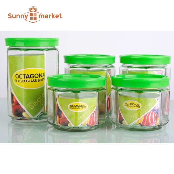 Bộ 5 hũ lọ thủy tinh đựng gia vị cao cấp, hũ lọ đựng gia vị, thực phẩm khô