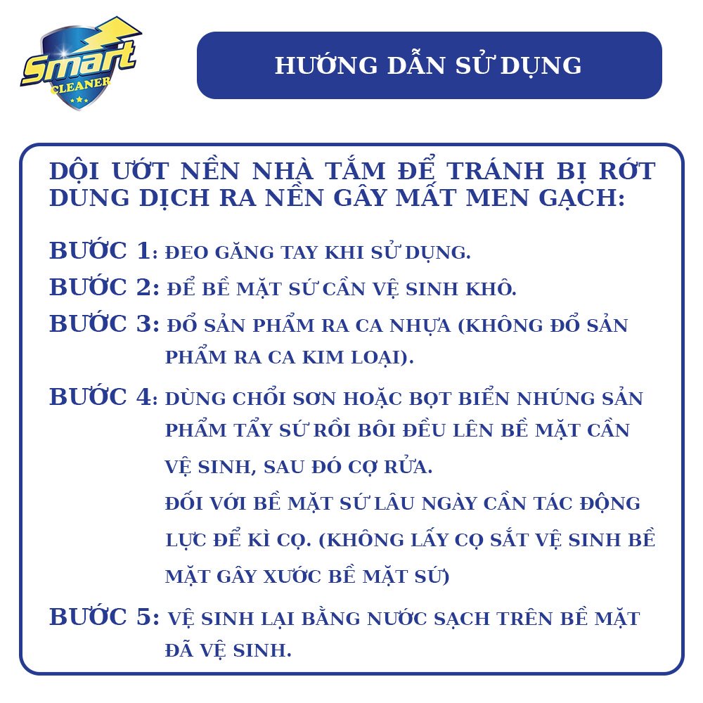 Dung dịch SMART TS Nước tẩy rửa làm trắng đồ sứ, bồn cầu  rửa toilet, bồn tắm, sạch nhanh không hỏng men