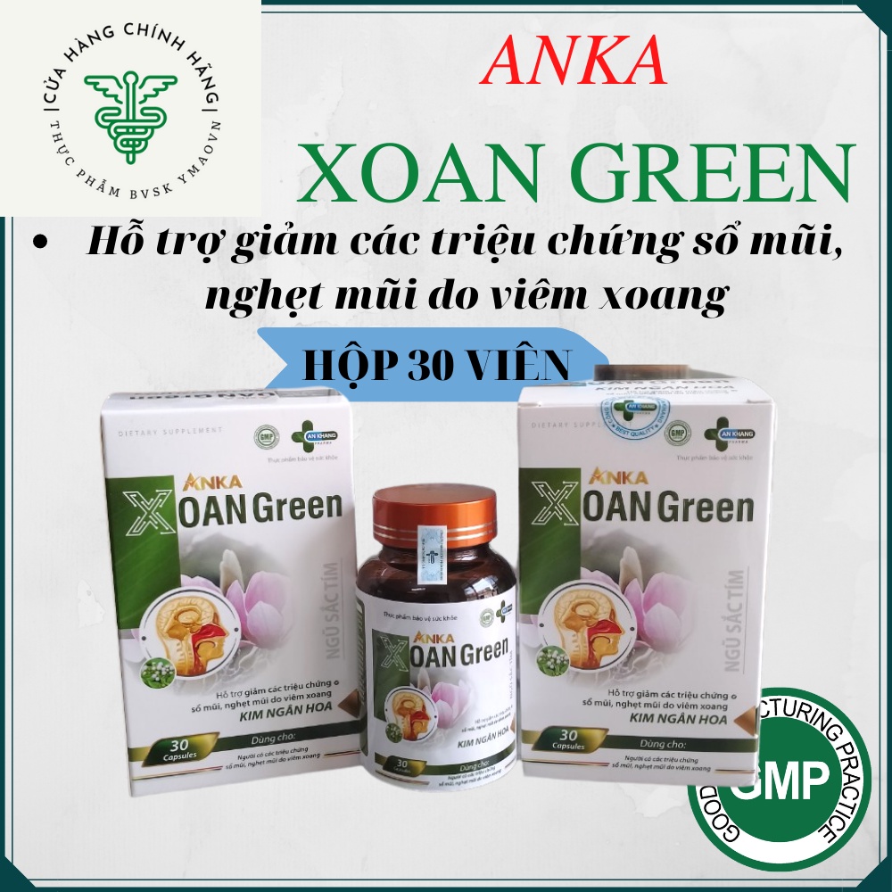 Anka Xoan Green hộp 30 viên hỗ trợ giảm các triệu chứng sổ mui, nghẹt mũi do viêm xoang dành cho trẻ em & người lớn