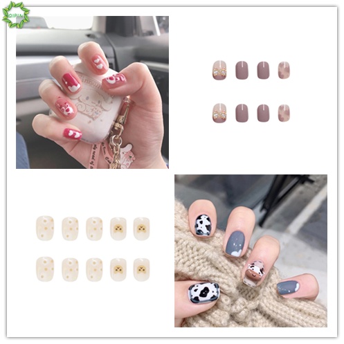 [Hàng mới về] Hộp 24 móng tay giả màu kẹo kháng nước có thể tháo rời có keo dán trang trí thời trang