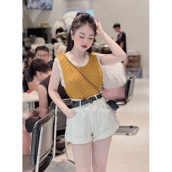 Áo Len Tanktop chạy viền ren, len lỗ mềm mỏng 174