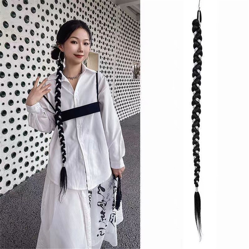 Bộ 2 Tép Tóc Giả Qipin 70CM Dạng Tết Bím Phong Cách Punk Hip-Hop Cá Tính