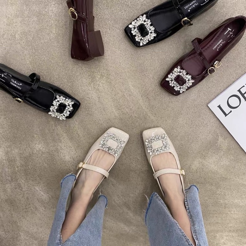 Giày búp bê phối đá sang chảnh tiểu thư quai ngang nhỏ