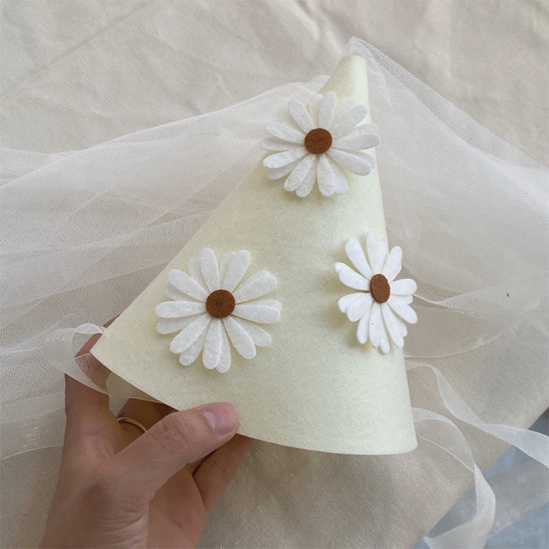 Nón Sinh Nhật Bằng Vải Nỉ Họa Tiết Hoa Cúc Dễ Thương Cho Bé