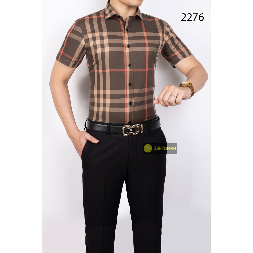 ZENTOMAN - Áo sơ mi nam tay ngắn, họa tiết kẻ công sở cao cấp thiết kế độc quyền 2276 | BigBuy360 - bigbuy360.vn