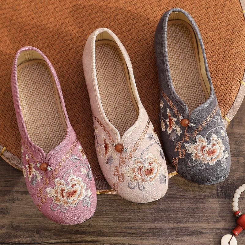Giày Búp Bê Vải Đế Mềm Thoáng Khí Thêu Họa Tiết Thổ Cẩm Kiểu Retro Bắc Kinh Cổ Điển Thời Trang Cho Nữ 2 317M-1A7