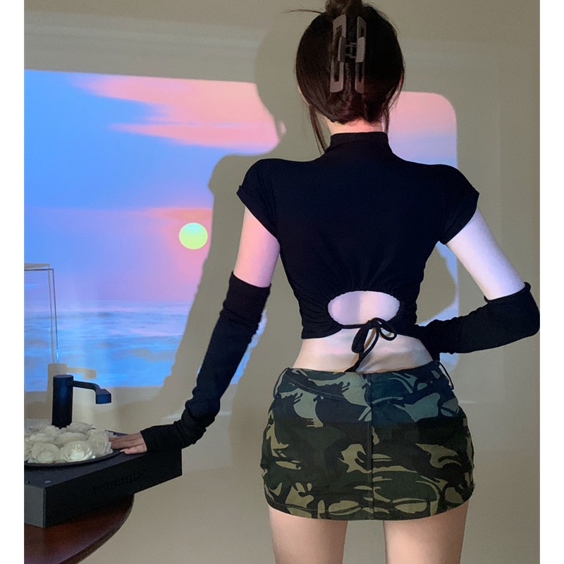 Áo Croptop Tay Dài Thiết Kế Ôm Sát Quyến Rũ