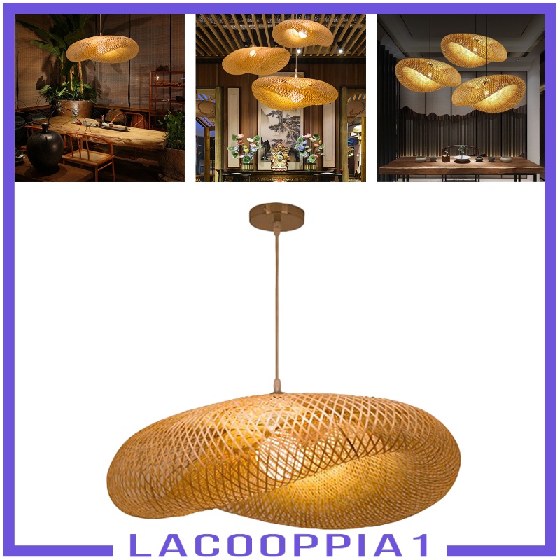 [LACOOPPIA1] Vintage Bamboo Chandelier Lamp Pendant Light Wicker Lighting for Home Decor