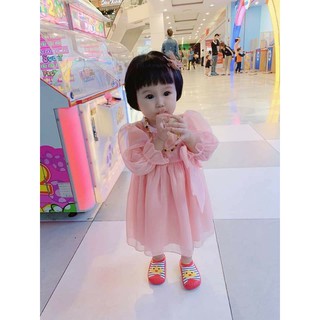 Đầm bé gái tơ cam