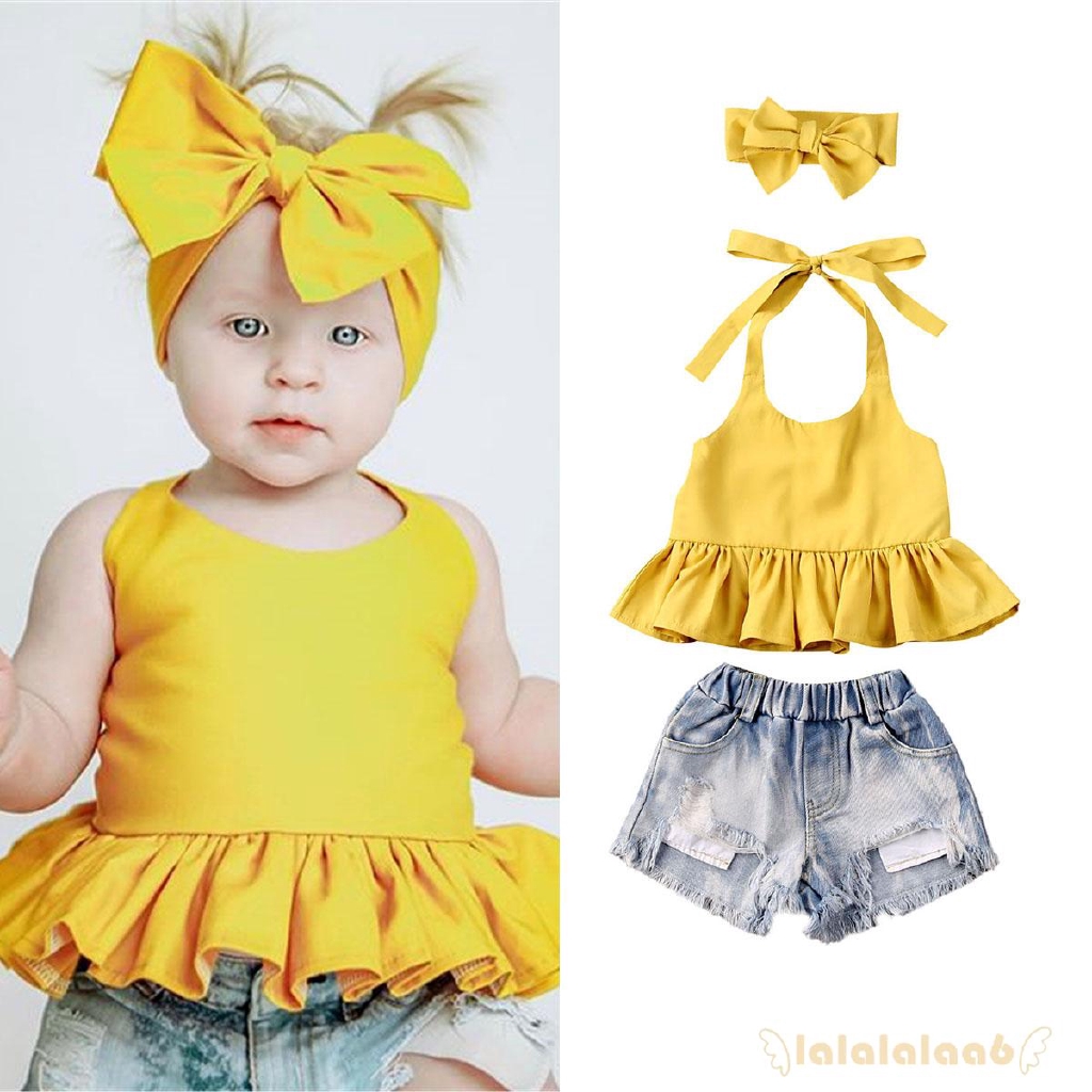 Set Áo Thun 3 Lỗ &amp; Quần Short Denim Cho Bé Gái