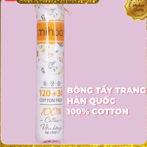 Bông tẩy trang 100% cotton viền chặt Mihoo 150 miếng