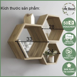 Kệ gỗ treo tường lục giác hàn quốc gỗ nhập khẩu