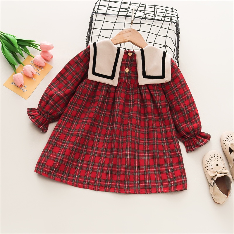 Đầm Công Chúa Tay Dài Cổ Búp Bê Họa Tiết Kẻ Sọc Thời Trang Mùa Thu Mới Cho Bé Gái 0-3 Tuổi