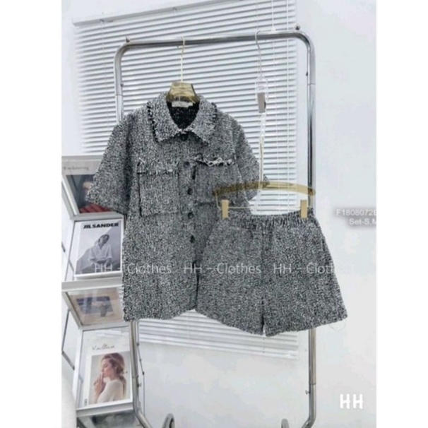 Set dạ muối tiêu túi hộp phối cúc tua rua