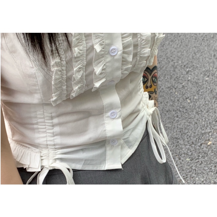 Áo vest màu trắng dây rút ren tươi mát phong cách nữ sinh | BigBuy360 - bigbuy360.vn