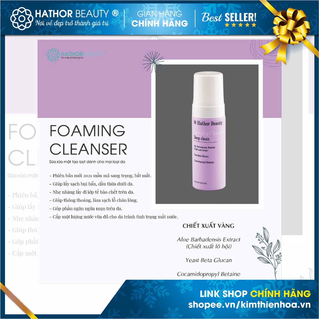 Sữa rửa mặt tạo bọt - Làm sạch sâu Foaming Cleanser | Hathor Beauty (Kim Thiên Hoa)