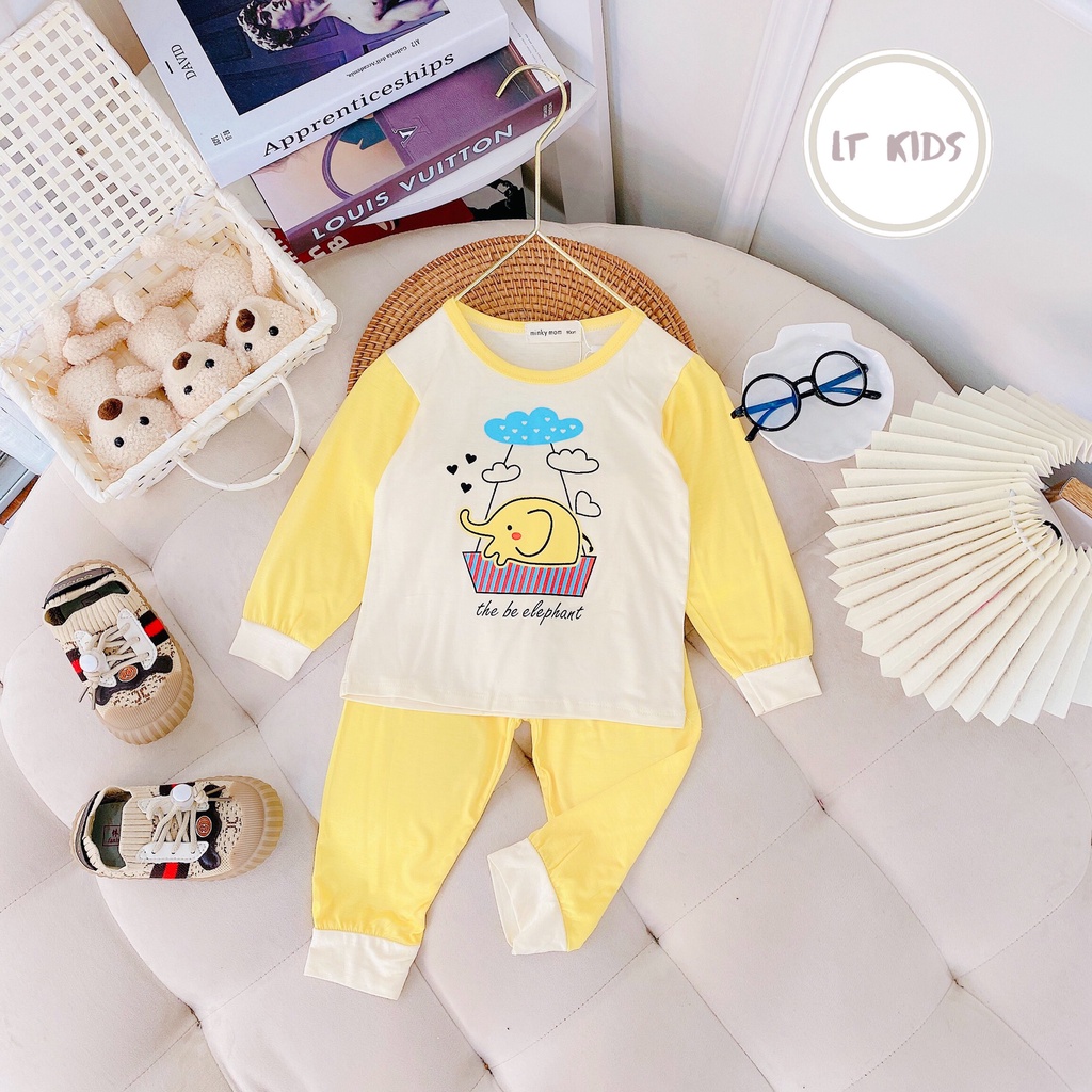 Bộ Thun Dài Bé Trai Bé Gái Vải Thun Lạnh Xuất Hàn In Hình Con Voi , Quần Áo Thun Trẻ Em Dài Tay Thu Đông Minky Mom