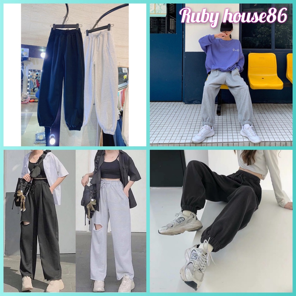 Quần jogger RUBY HOUSE86 from quần ống rộng vải nỉ ép không xù 2 màu Đen Xám, HOT HIT 2021