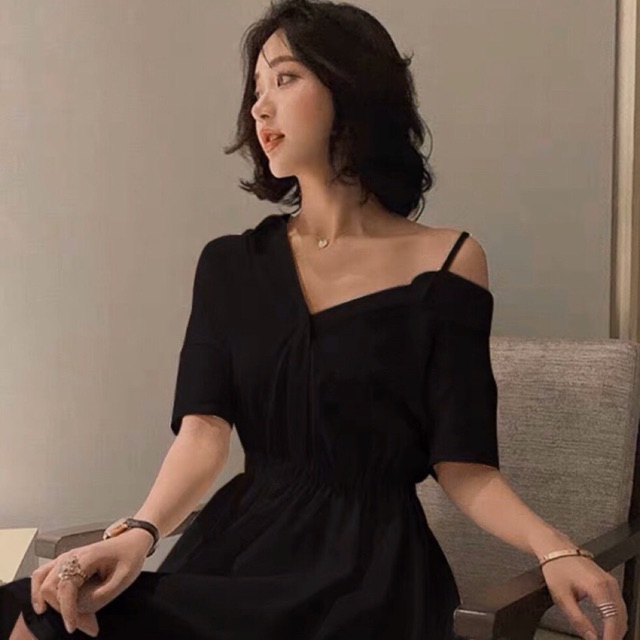 Đầm váy freesize sm lệch vai 2 màu
