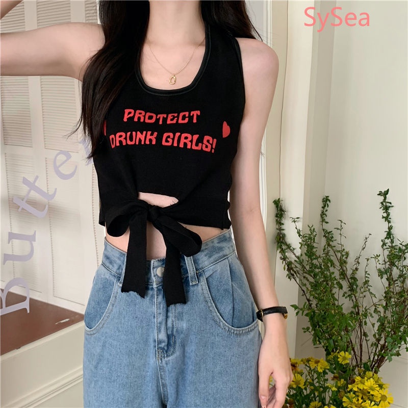 Áo Dệt Kim Hai Dây In Chữ Thời Trang Mùa Hè Cho Nữ