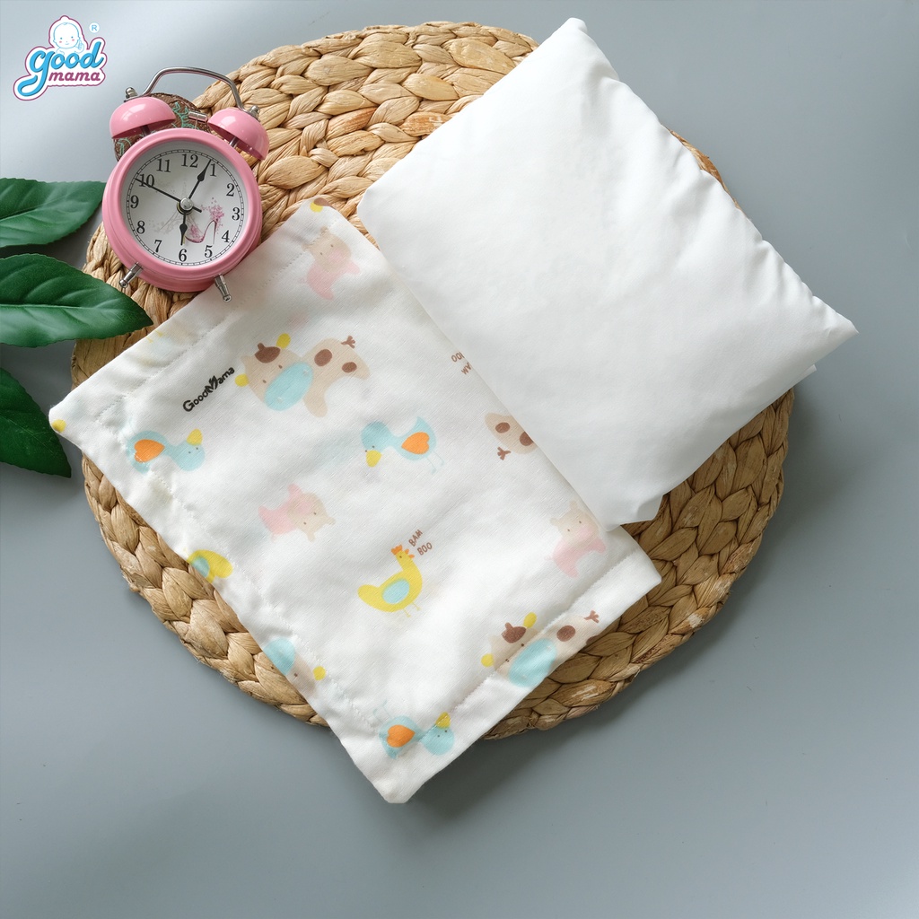 [Mã LTBAUAB6 giảm 7% đơn 99K] Gối Bông Sơ Sinh Cho Bé Goodmama vỏ xô sợi tre, bông microfiber kháng khuẩn tự nhiên