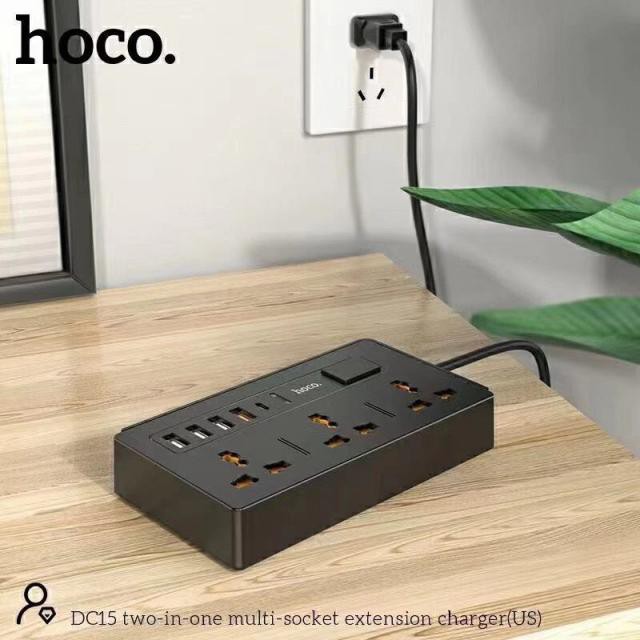 Ổ cắm Hoco DC15 2 in 1 Multi-socket ( 4 cổng USB+ Type-C ) hỗ trợ sạc 30W, Quick charger 3.0, PD 18W, dây dài 150cm