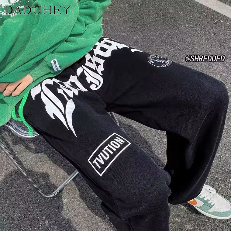 DaDuHey Men's Summer Running Oversized Track Pants European and American Fashion Brand Straight Casual Pants