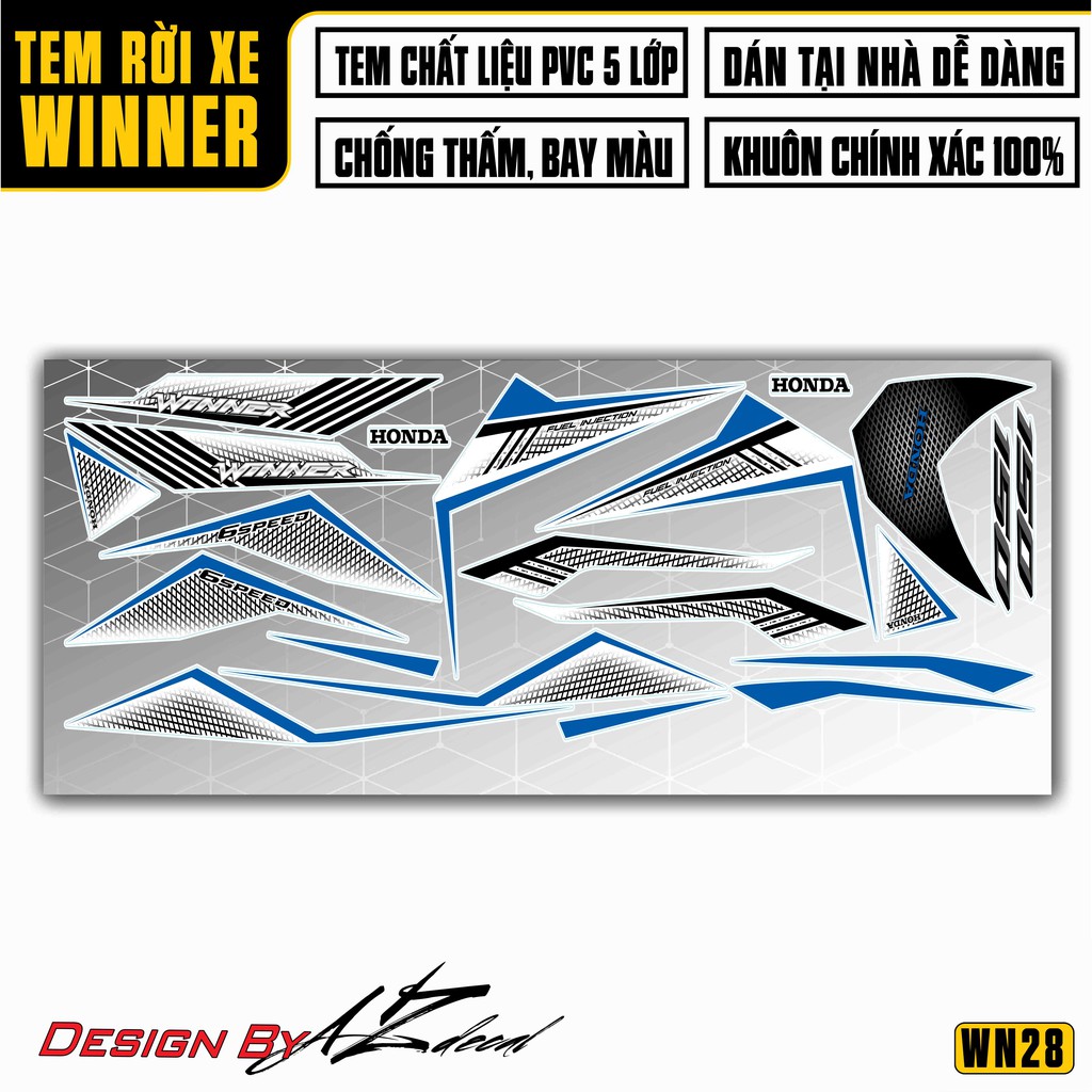 Tem Rời Xe Winner 150 Mẫu Matrix 6Speed | 2WN28 | Tem Chế Xe Máy PVC Chống Nước, Chống Bay Màu