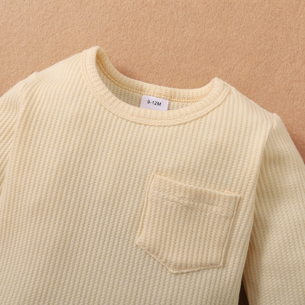 Set đồ Mikrdoo gồm áo tay dài + quần màu trơn chất cotton thời trang mùa thu xinh xắn dành cho bé trai