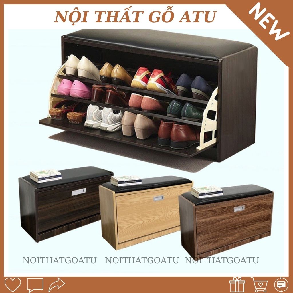 Kệ để giày gia đình 3 ngăn siêu tiện lợi kèm ghế ngồi thông minh
