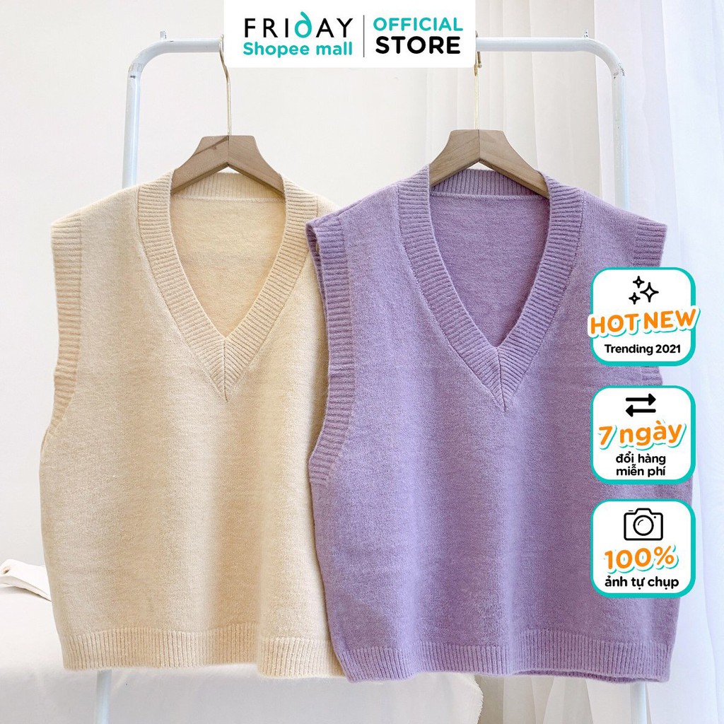 Áo gile len form vừa trơn chất liệu len dày dặn mix cùng sơ mi hoặc áo thun phù hợp với thời tiết mùa thu Friday | BigBuy360 - bigbuy360.vn