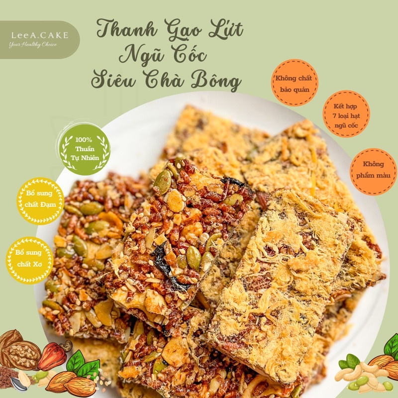 Thanh gạo lứt ngũ cốc siêu chà bông giòn tan - Thực phẩm ăn kiêng ăn healthy, bữa sáng siêu ngon tiện lợi - LeeA.Cake