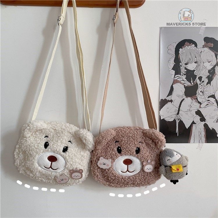 Túi đeo vai hình gấu bông dễ thương phong cách Retro Hàn quốc